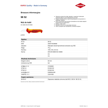 NÓŻ DO KABLI IZOLOWANY 1000V 190MM