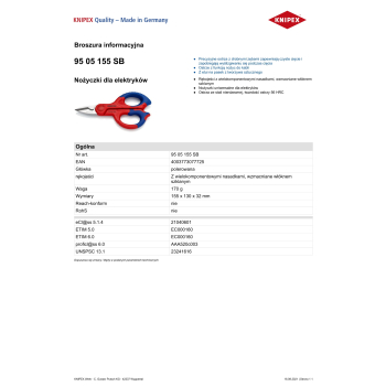 NOŻYCZKI UNIWERSALNE DLA ELEKTRYKÓW 155MM