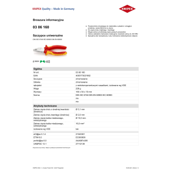SZCZYPCE UNIWERSALNE IZOLOWANE VDE 160MM