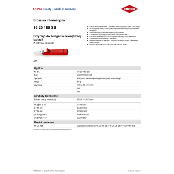 PRZYRZĄD DO ŚCIĄGANIA ZEWNĘTRZNEJ IZOLACJI 8.0-28.0MM 165MM