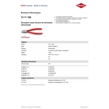 SZCZYPCE TNĄCE BOCZNE DO TWORZYWA SZTUCZNEGO 45 ° 160MM
