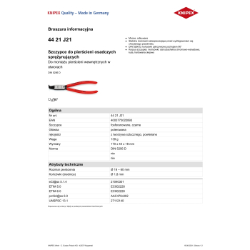 SZCZYPCE DO PIERŚCIENI SEGERA WYGIĘTE 90° WEWNĘTRZNE 170MM
