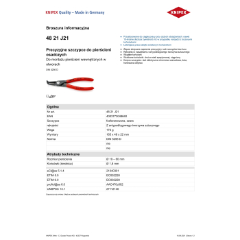 PRECYZYJNE SZCZYPCE DO PIERŚCIENI WEW.WYGIĘTE 165MM