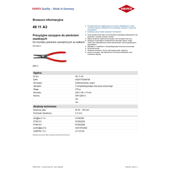PRECYZYJNE SZCZYPCE DO PIERŚCIENI ZEW.PROSTE 225MM