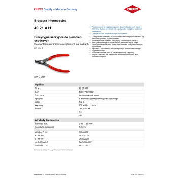 PRECYZYJNE SZCZYPCE DO PIERŚCIENI ZEW.WYGIĘTE 130MM