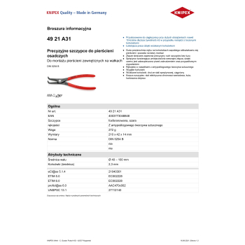PRECYZYJNE SZCZYPCE DO PIERŚCIENI ZEW.WYGIĘTE 210MM