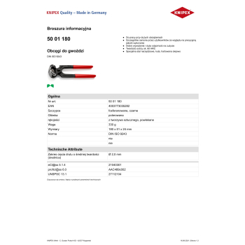 OBCĘGI DO GWOŹDZI 180MM