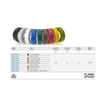TAŚMA ELEKTROIZOLACYJNA 10M*15MM ŻÓŁTO-ZIELONA