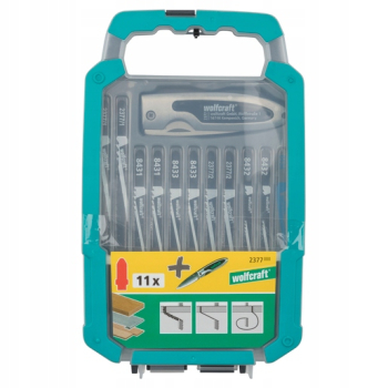 Zestaw brzeszczotów do wyrzynarki do drewna i metalu T 11szt. + nóż skłądany Wolfcraft WF2377000