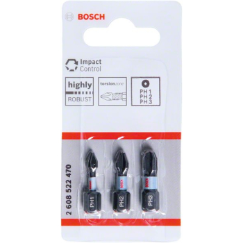 Bity krótkie PH1, PH2, PH3 Impact Bosch 2608522470 zestaw 3 szt.
