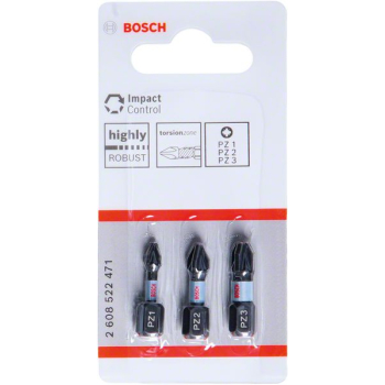 Bit krótki PZ1, PZ2, PZ3 25mm Impact zestaw 3 szt. Bosch 2608522471